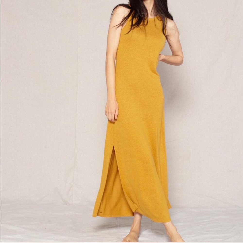 Outerknown Neptune Tank Dress, Mustard Yellow Hemp Tencel Maxi - Small